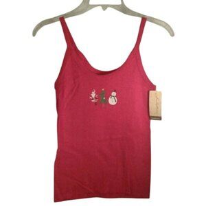 Secret Treasures Size M Camisole Tank Top Red Holiday Santa Tree Snowman Design